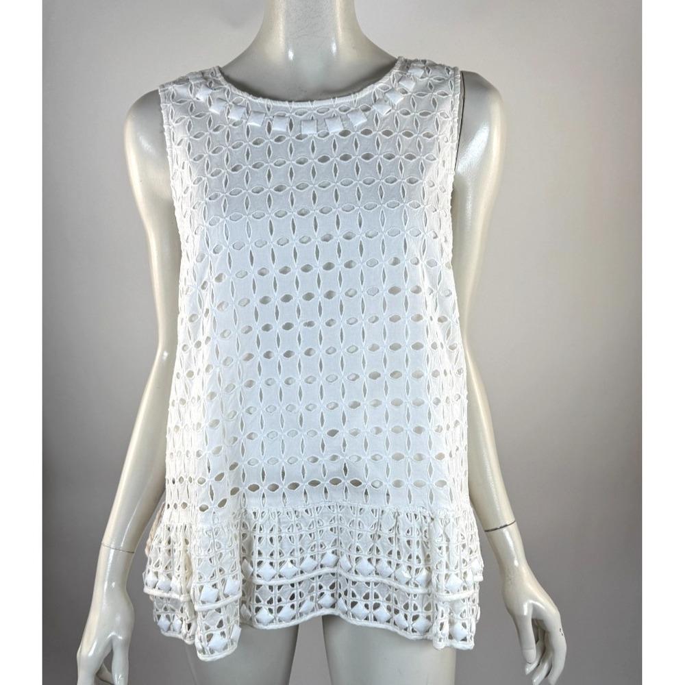 Anthropologie Maeve Monika Beaded‎ Eyelet Tank Top Women L NWT Cotton Blouse